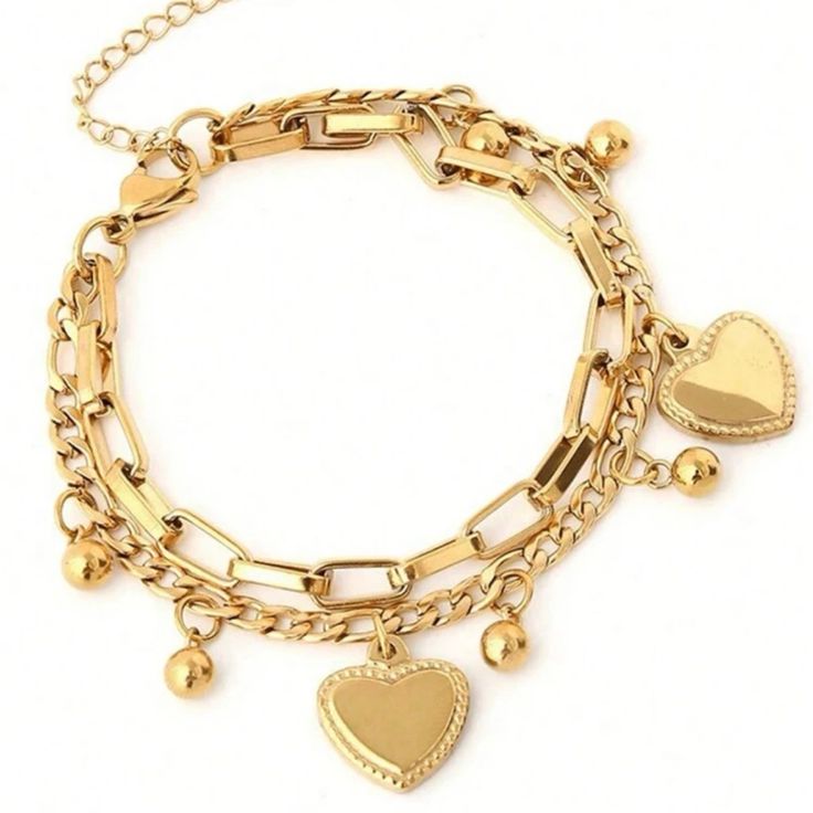 Golden Heart Charm Layered Bracelet
