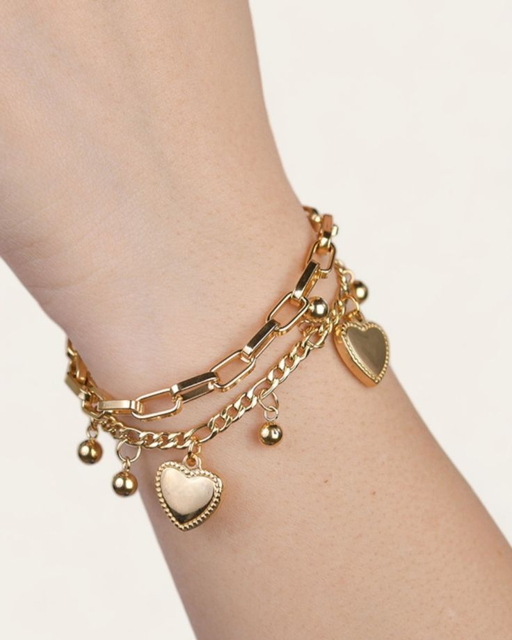 Golden Heart Charm Layered Bracelet