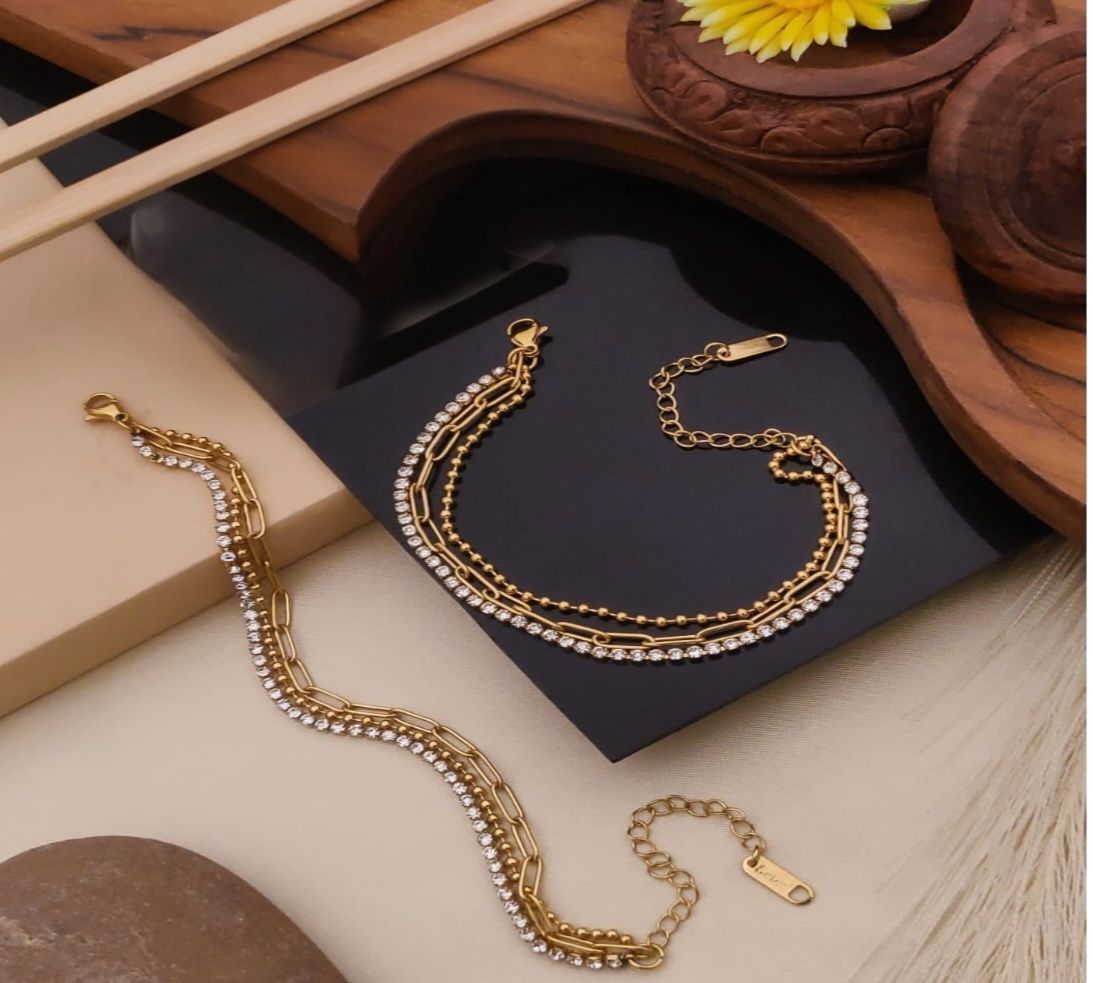 Dual Charm Gold & Crystal Chain Bracelet