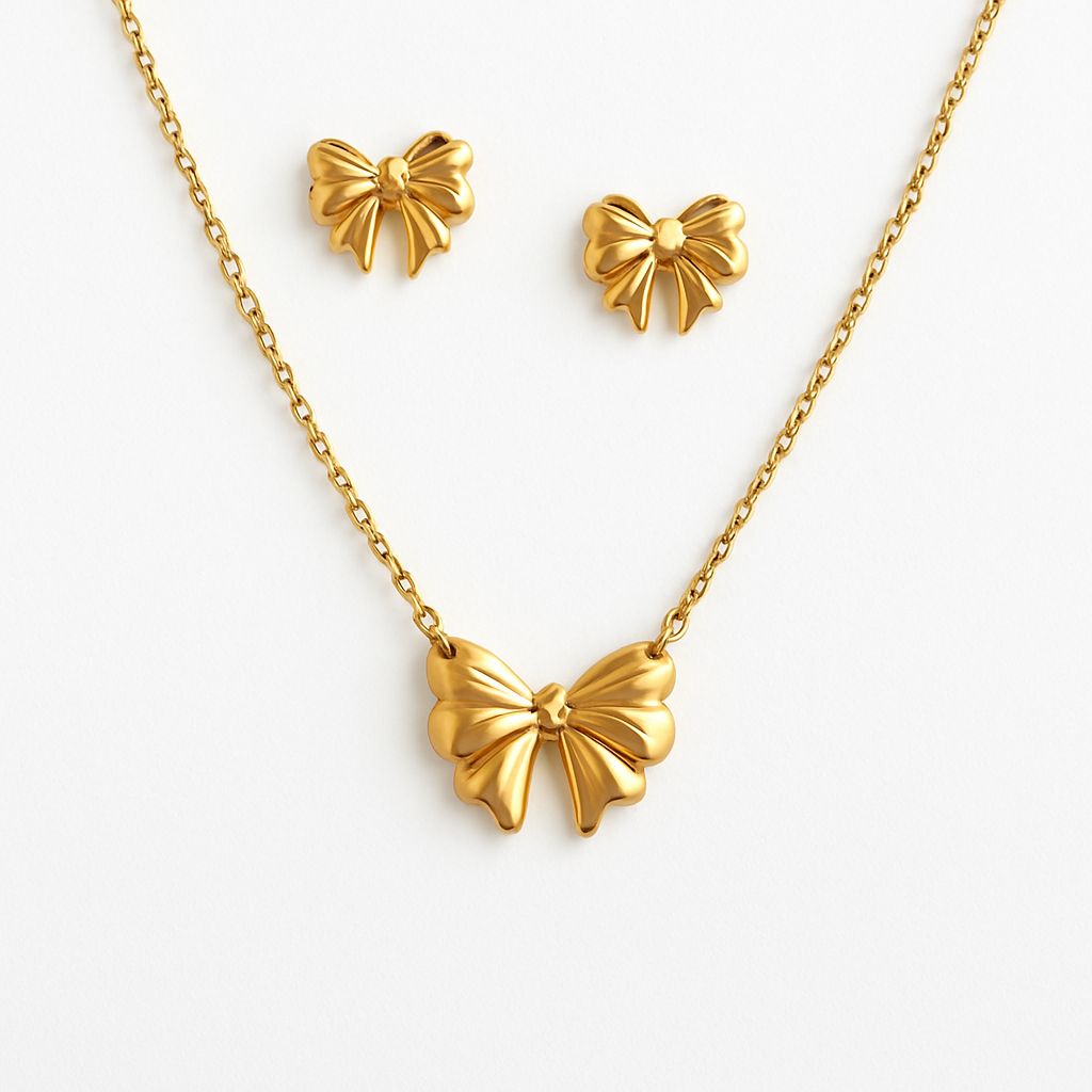 Golden Muse Bow Earrings & Necklace Set