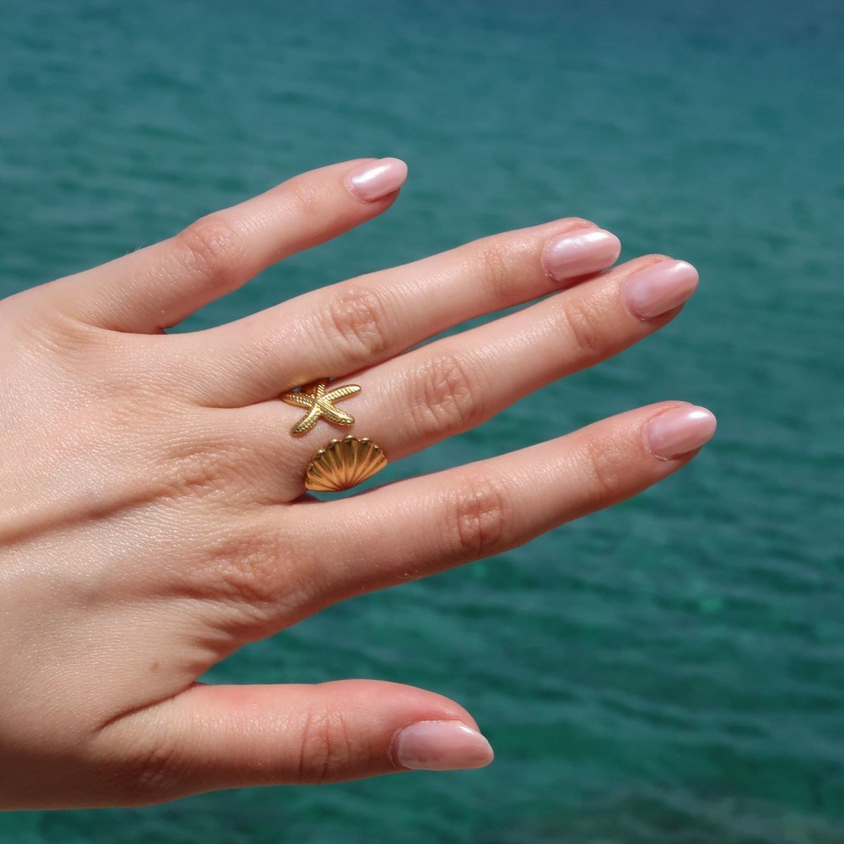🌊 Starfish & Seashell Adjustable Ring