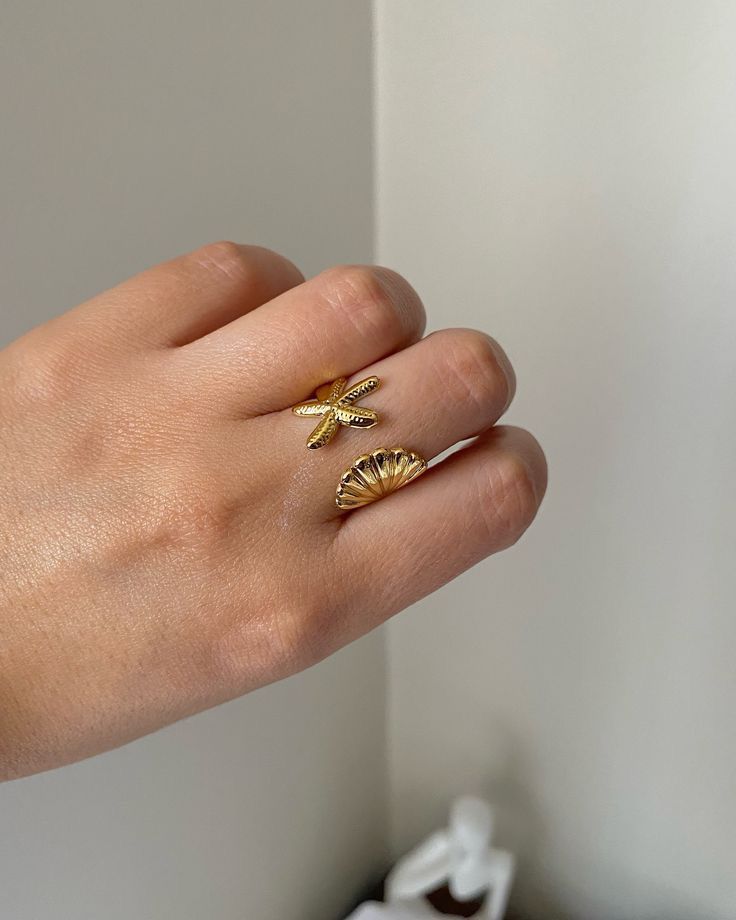 🌊 Starfish & Seashell Adjustable Ring
