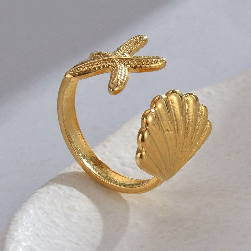 🌊 Starfish & Seashell Adjustable Ring